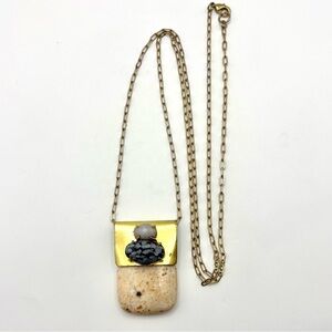 Anthropologie Jasper, Quartz, and Snowflake Obsidian Gemstone Gold Necklace